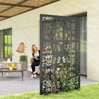 Outsunny Metal Outdoor Privacy Screen, 72" x 38" Freestanding Outdoor Divider, Black(m-1)