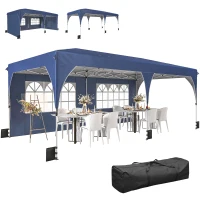 Outsunny 10 x 20 ft Pop Up Canopy Tent with Reflective Strips, UPF 50+ Easy up Instant Canopy with 6 Sanbags, Dark Blue(m-2)