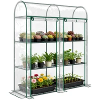 Outsunny 3 Tier Mini Greenhouse, Portable Greenhouse with 2 Roll-up Doors, 56.3" x 18.1" x 64.6", Clear(m-11)