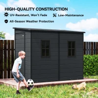 Outsunny 4.3' x 8' Outdoor Storage Shed with Floor, Garden Shed with Lockable Doors and Windows, Dark Grey(m-9)