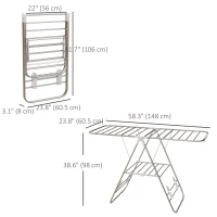 HOMCOM Clothes Drying Rack, 2-Tier Stainless Steel Foldable Laundry Rack with Adjustable Wings and Shoe Holders, Silver(m-3)