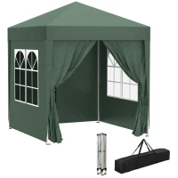 Outsunny 6.6'x6.6' Pop Up Canopy Tent with Sidewalls, Instant Sun Shelter Camping Gazebo with Carry Bag, Dark Green(m-11)