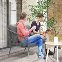 Outsunny Garden Sofa with Cushions, 2-Seater Outdoor Balcony Rattan Sofa, 112 x 72 x 76 cm, Grey(m-1)