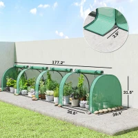 Outsunny Mini Greenhouse, Portable Greenhouse with 4 Roll-Up Doors, PE Cover, 177.2" x 39.4" x 31.5", Green(m-3)