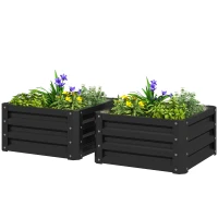 Outsunny 2' x 2' x 1' 2-Pieces Raised Garden Bed w/ Galvanised Steel Frame for Vegetables Flowers Herbs, Black(m-2)