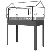 Outsunny Elevated Garden Box with Greenhouse Cover, Raised Garden Bed with Legs and Drainage Hole for Vegetables, Dark Gray(m-1)