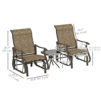 Outsunny 3PCs Gliding Rocking Chair & Bistro Tea Table Set, Brown(m-3)