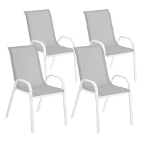 Outsunny Set of 4 Outdoor Dining Chairs, Stackable Lawn Chairs with High Back, Breathable Mesh Seat for Garden Porch, White(m-11)