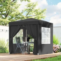 Outsunny 6.6'x6.6' Pop Up Canopy Tent with Sidewalls, Instant Sun Shelter Camping Gazebo with Carry Bag, Black(m-8)