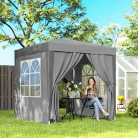 Outsunny 6.6'x6.6' Pop Up Canopy Tent with Sidewalls, Instant Sun Shelter Camping Gazebo with Carry Bag, Grey(m-1)
