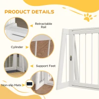 PawHut 28"-75" Freestanding Wooden Pet Gate with Support Feet & Non-Slip Mats for Indoor, Stairway, Doorway, White(m-7)