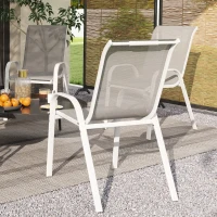 Outsunny Set of 4 Outdoor Dining Chairs, Stackable Lawn Chairs with High Back, Breathable Mesh Seat for Garden Porch, White(m-10)