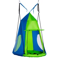 Outsunny Kids Hanging Tree Swing Tent, Waterproof Sensory Swing with Windows, Rolling Door, for Indoor & Outdoor, Green(m-11)