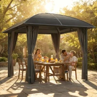 Outsunny 10' x 10' Outdoor Hardtop Gazebo Canopy with UV50+ Polycarbonate Roof, Steel Frame, Central Hook, Curtains, Light Grey(m-10)