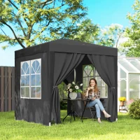 Outsunny 6.6'x6.6' Pop Up Canopy Tent with Sidewalls, Instant Sun Shelter Camping Gazebo with Carry Bag, Black(m-1)