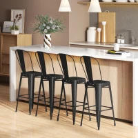 HOMCOM 24" Set of 4 Bar Stools Kitchen Industrial Breakfast Bistro Cafe Metal Frame Black(m-10)