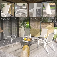 Outsunny Set of 4 Outdoor Dining Chairs, Stackable Lawn Chairs with High Back, Breathable Mesh Seat for Garden Porch, White(m-6)