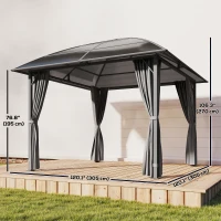 Outsunny 10' x 10' Outdoor Hardtop Gazebo Canopy with UV50+ Polycarbonate Roof, Steel Frame, Central Hook, Curtains, Light Grey(m-3)