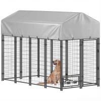 PawHut 8' x 4' x 6' Outdoor Dog Kennel, Dog Kennel Outside Run with 360° Rotating Bowls, Waterproof & UV Resistant Cover(m-11)