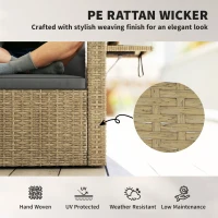 Outsunny Wicker Outdoor Sofa with Side Trays, Rattan Patio Loveseat with Cushions for Garden Balcony, Light Grey(m-6)