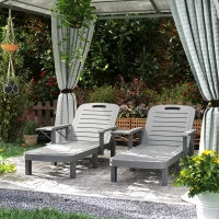 Outsunny Set of 2 Tanning Chair, 5 Positions Adjustable Outdoor Lounge Chairs with Foldable Side Table, Dark Grey(m-1)