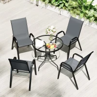 Outsunny Five-Piece Steel Patio Set, with Glass-Top Table - Dark Grey(m-9)