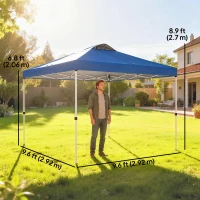 Outsunny Pop Up Canopy Waterproof Canopy Tent with Carrying Bag for Parties Garden BBQs 9.8' x 9.8', Blue(m-3)
