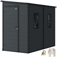 Outsunny 4.3' x 8' Outdoor Storage Shed with Floor, Garden Shed with Lockable Doors and Windows, Dark Grey(m-11)