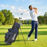 Outsunny Ultra-Lightweight Golf Stand Bag with 6-Way Dividers and Cooler Pocket, All-Weather Men's Golf Bag, Blue(m-1)