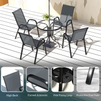 Outsunny Five-Piece Steel Patio Set, with Glass-Top Table - Dark Grey(m-7)
