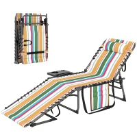 Outsunny Folding Outdoor Chaise Lounge Chair Tanning Chair with 5-Level Adjustable Back, Side Table, Pillow, Pocket, Mixed Color(m-1)