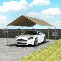 Outsunny 10' x 20' Carport Heavy Duty Galvanized Car Canopy with Included Anchor Kit, 3 Reinforced Steel Cables, Khaki(m-3)