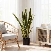 Outsunny 30" Artificial Snake Plant with 21 Leaves in Pot, Decorative Fake Plant for Home, Office, and Living Room, Green(m-8)