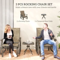 Outsunny 3PCs Gliding Rocking Chair & Bistro Tea Table Set, Brown(m-4)