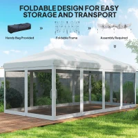 Outsunny 10' x 20' Pop Up Canopy Tent Gazebo with Removable Mesh Sidewall Netting, Carry Bag for Backyard Patio Outdoor, White(m-5)