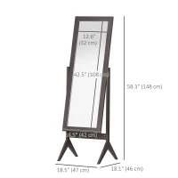 HOMCOM Full Length Mirror, Free Standing Full Body Mirror with Rectangular Frame, Adjustable Angle for Dressing Room, Bedroom, Living Room, Dark Brown(m-3)