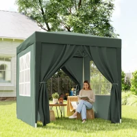 Outsunny 6.6'x6.6' Pop Up Canopy Tent with Sidewalls, Instant Sun Shelter Camping Gazebo with Carry Bag, Dark Green(m-10)