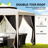 Outsunny 10' x 10' Outdoor Canopy Tent Party Tent with Mesh Netting and Double Tier Roof for Backyard, Garden, Patio, Beige(m-4)