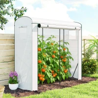 Outsunny Mini Greenhouse, Portable Greenhouse with Roll-Up Door and 2 Mesh Windows, PE Cover, 78.7" x 29.5" x 74", White(m-10)