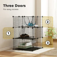 PawHut 3 Tier Cat Cage Crate, DIY Pet Playpen with 3 Doors, Ladders, Hammock, Platforms, Indoor Playpen for Kittens, Black(m-6)