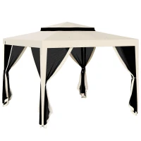 Outsunny 10' x 10' Outdoor Canopy Tent Party Tent with Mesh Netting and Double Tier Roof for Backyard, Garden, Patio, Beige(m-11)