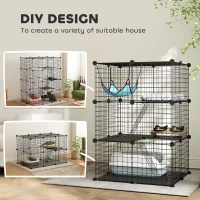 PawHut 3 Tier Cat Cage Crate, DIY Pet Playpen with 3 Doors, Ladders, Hammock, Platforms, Indoor Playpen for Kittens, Black(m-4)