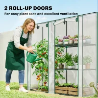 Outsunny Mini Greenhouse, Portable Greenhouse with 3 Shelves, 2 Roll-up Doors, 56.3" x 17.7" x 59.4", Clear(m-5)