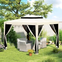 Outsunny 10' x 10' Outdoor Canopy Tent Party Tent with Mesh Netting and Double Tier Roof for Backyard, Garden, Patio, Beige(m-10)