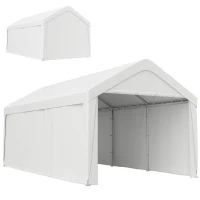 Outsunny Carport, 10 x 20 ft Portable Garage with 2 Roll-Up Doors and Removable Sidewalls for Car, Truck, Boat, White(m-11)