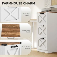 HOMCOM 3 Drawer File Cabinet with Silent Slides, Vertical Farmhouse Filing Cabinet Fits Letter/A4 Size Home Office, White(m-4)