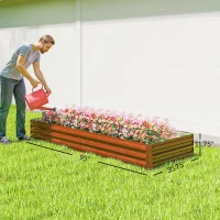 Outsunny 95" x 36" x 12" Galvanized Raised Garden Bed, Easy DIY and Cleaning for Growing Flowers, Herbs, Succulents, Natural Wood(m-3)
