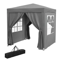 Outsunny 6.6'x6.6' Pop Up Canopy Tent with Sidewalls, Instant Sun Shelter Camping Gazebo with Carry Bag, Grey(m-2)