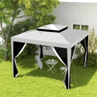 Outsunny 10' x 10' Outdoor Canopy Tent Party Tent with Mesh Netting and Double Tier Roof for Backyard, Garden, Patio, Grey(m-8)
