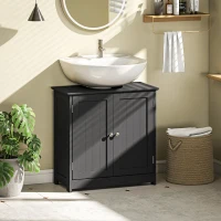 kleankin Pedestal Sink Storage Cabinet, Bathroom Sink Cabinet with U-Shape Cut-Out and Adjustable Shelf, Black(m-8)